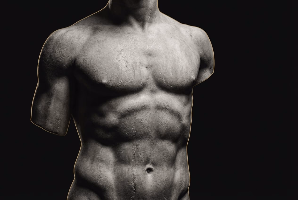 Classical marble statue torso of an athlete representing body composition and physical mastery