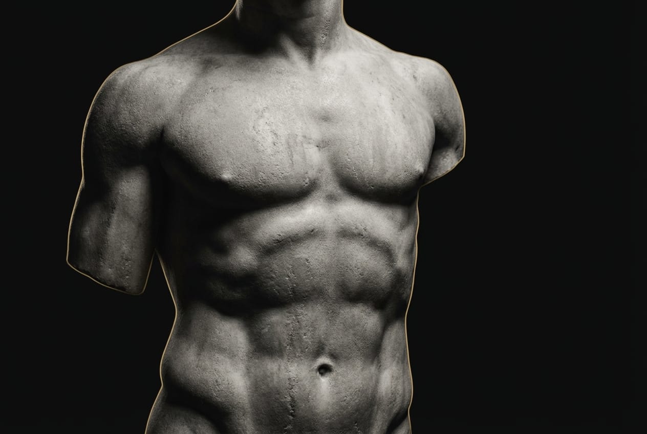 Classical marble statue torso of an athlete representing body composition and physical mastery
